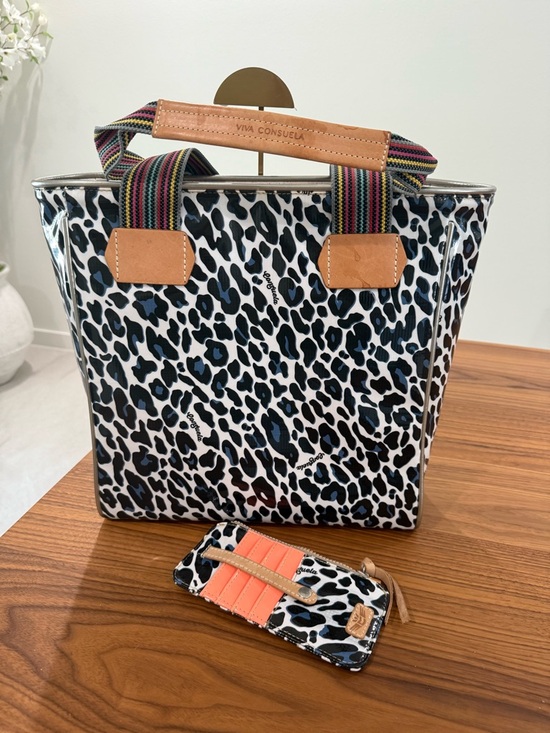 Consuela Handbags - Consuela Black & White Leopard Tote with Striped Handles